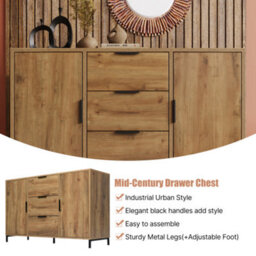 Sideboard Cabinet For Living Room, Chest Of Drawers With With 2 Doors And 3 Drawers, Dark Oak, 40D X 120W X 76H Centimetres - thumbnail 3