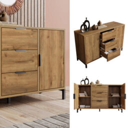 Sideboard Cabinet For Living Room, Chest Of Drawers With With 2 Doors And 3 Drawers, Dark Oak, 40D X 120W X 76H Centimetres - thumbnail 4