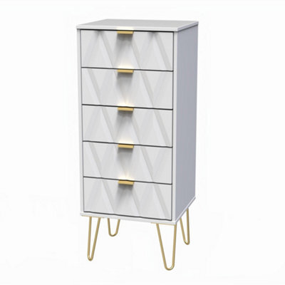 Pesaro Ready Assembled Matt White No Effect 5 Drawer Bedside Chest (H)1075mm (W)395mm (D)415mm - image 1