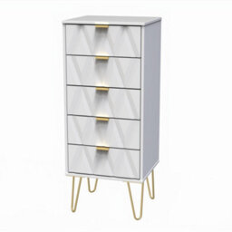 Pesaro Ready Assembled Matt White No Effect 5 Drawer Bedside Chest (H)1075mm (W)395mm (D)415mm - thumbnail 1