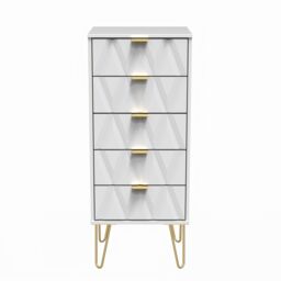Pesaro Ready Assembled Matt White No Effect 5 Drawer Bedside Chest (H)1075mm (W)395mm (D)415mm - thumbnail 2