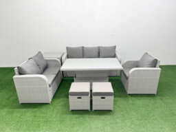 Fimous Pe Wicker 8 Seater Outdoor Rattan Furniture Sofa Sets Adjustable Lifting Dining Or Coffee Table Stool Side Table - thumbnail 1