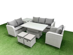 Fimous Pe Wicker 8 Seater Outdoor Rattan Furniture Sofa Sets Adjustable Lifting Dining Or Coffee Table Stool Side Table - thumbnail 2