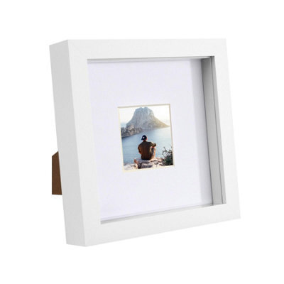 "Nicola Spring 6"" X 6"" White 3D Box Photo Frame - 2"" X 2"" Mount - White" - image 1