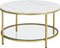 Songmics Vasagle Large Coffee Table, Sofa Cocktail Table, Living Room Marble Round, Tempered Glass, Modern, Marble White & Metallic Gold - thumbnail 6