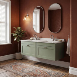 Balterley Swynnerton Traditional 2 Drawer Wall Hung Vanity Unit With Double Marble Basin, Satin Green, 1200mm - thumbnail 4