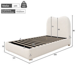 Matteo Children's Single Ottoman Bed Frame With Hydraulic Storage & Upholstered Bouclé Headboard, Beige - thumbnail 8