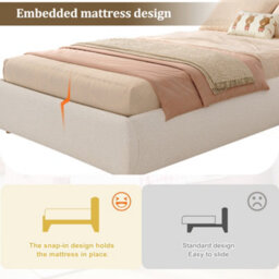 Matteo Children's Single Ottoman Bed Frame With Hydraulic Storage & Upholstered Bouclé Headboard, Beige - thumbnail 4