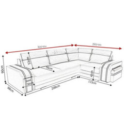 Avatar Corner Sofa Bed With Pouffe Cocktail Cabinet Foam Cushions Sinuous Springs Wood Frame 300X200Cm Grey And Graphite Right - thumbnail 8