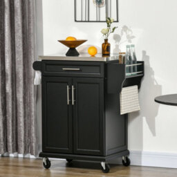 Wyld Haus Paha Black Kitchen Island Trolley With Stainless Steel Top, Drawer And Side Racks - thumbnail 3