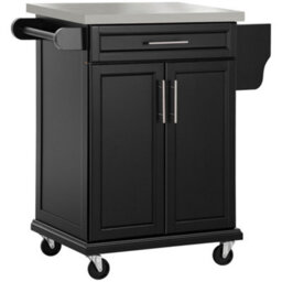 Wyld Haus Paha Black Kitchen Island Trolley With Stainless Steel Top, Drawer And Side Racks - thumbnail 2