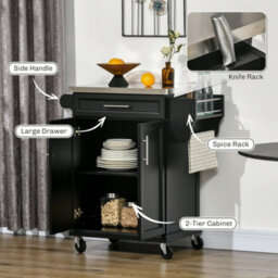 Wyld Haus Paha Black Kitchen Island Trolley With Stainless Steel Top, Drawer And Side Racks - thumbnail 5