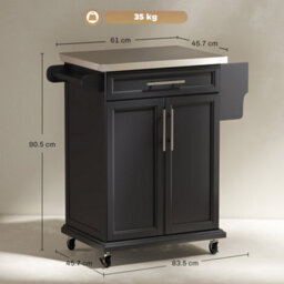 Wyld Haus Paha Black Kitchen Island Trolley With Stainless Steel Top, Drawer And Side Racks - thumbnail 4