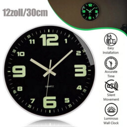 Round Luminous Wall Clock Glow Silent Quartz Clock In The Dark Night Light 30Cm - thumbnail 3