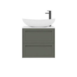 Royal Bathrooms Royal Bathroom Elmore 600mm Matt Green Wall Mounted Bathroom Vanity Unit 2 Drawer Plain White Worktop With Cesar Basin - thumbnail 7