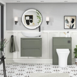 Royal Bathrooms Royal Bathroom Elmore 600mm Matt Green Wall Mounted Bathroom Vanity Unit 2 Drawer Plain White Worktop With Cesar Basin - thumbnail 5