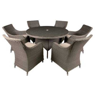 Dellonda Chester 7 Piece Rattan Garden Furniture Dining Set, Glass Table, Brown - image 1