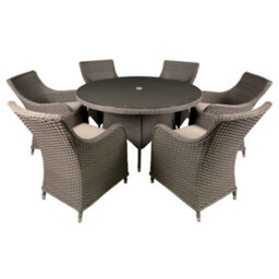 Dellonda Chester 7 Piece Rattan Garden Furniture Dining Set, Glass Table, Brown - thumbnail 1