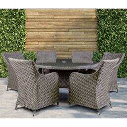 Dellonda Chester 7 Piece Rattan Garden Furniture Dining Set, Glass Table, Brown - thumbnail 2