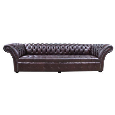 Chesterfield 4 Seater Sofa Buttoned Seat Old English Dark Brown Leather In Balmoral Style - image 1