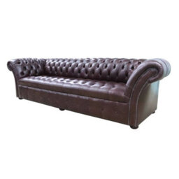 Chesterfield 4 Seater Sofa Buttoned Seat Old English Dark Brown Leather In Balmoral Style - thumbnail 3