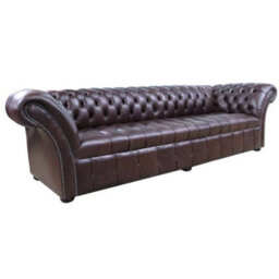 Chesterfield 4 Seater Sofa Buttoned Seat Old English Dark Brown Leather In Balmoral Style - thumbnail 2