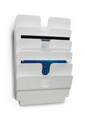 Durable Flexiplus 6 Wall Mounted Literature Tray - A4 Landscape Holder - White