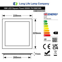 Long Life Lamps Company 18W Recessed Led Square Panel Light 6500K Continuous Running Hours Philips Driver Ph18Wcws - thumbnail 2