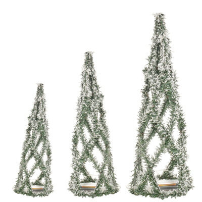 Urbn-Living Urbnliving 3 Pcs Led Light Up Christmas Tree Cone Green And White Snow Pyramids Glitter Ornament Fairy Lights - image 1