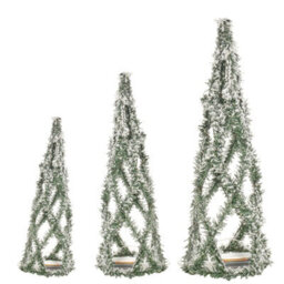 Urbn-Living Urbnliving 3 Pcs Led Light Up Christmas Tree Cone Green And White Snow Pyramids Glitter Ornament Fairy Lights - thumbnail 1