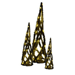 Urbn-Living Urbnliving 3 Pcs Led Light Up Christmas Tree Cone Green And White Snow Pyramids Glitter Ornament Fairy Lights - thumbnail 2