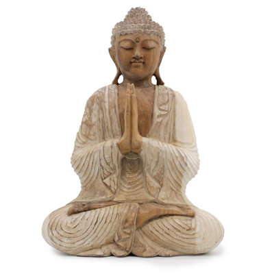 Handcrafted Whitewash Buddha Statue - 40Cm Natural Balinese Art - image 1