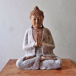Handcrafted Whitewash Buddha Statue - 40Cm Natural Balinese Art - thumbnail 2