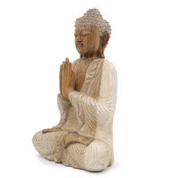 Handcrafted Whitewash Buddha Statue - 40Cm Natural Balinese Art - thumbnail 3