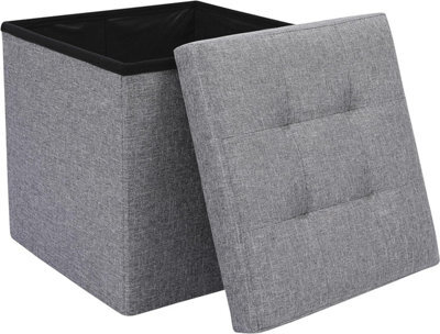 Storage Ottoman Padded Foldable Bench Chest With Lid Holds Up To 100 Kg For Bedroom Room Grey Linen 38Cm X 38 Cm X 38 Cm - image 1