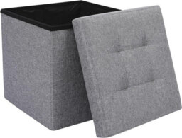 Storage Ottoman Padded Foldable Bench Chest With Lid Holds Up To 100 Kg For Bedroom Room Grey Linen 38Cm X 38 Cm X 38 Cm - thumbnail 1