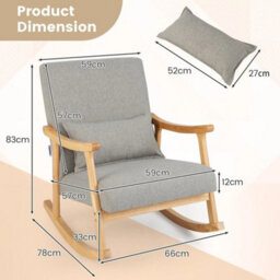 Rocking Chair Upholstered Relaxing Recliner Armchair With Soft Cushion & Pillow - thumbnail 2