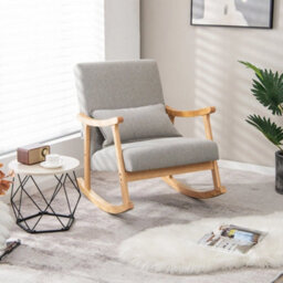 Rocking Chair Upholstered Relaxing Recliner Armchair With Soft Cushion & Pillow - thumbnail 3