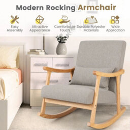 Rocking Chair Upholstered Relaxing Recliner Armchair With Soft Cushion & Pillow - thumbnail 4