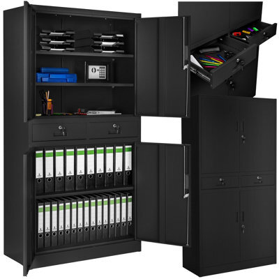 Tectake Filing Cabinet Cosmo - 2 Drawers, 5 Adjustable Shelves, 180 X 80 X 40 Cm - 1 - Black/black - image 1
