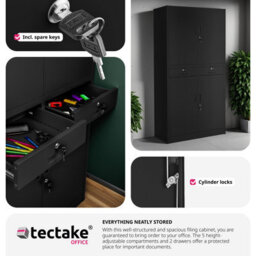 Tectake Filing Cabinet Cosmo - 2 Drawers, 5 Adjustable Shelves, 180 X 80 X 40 Cm - 1 - Black/black - thumbnail 5