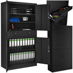 Tectake Filing Cabinet Cosmo - 2 Drawers, 5 Adjustable Shelves, 180 X 80 X 40 Cm - 1 - Black/black - thumbnail 1