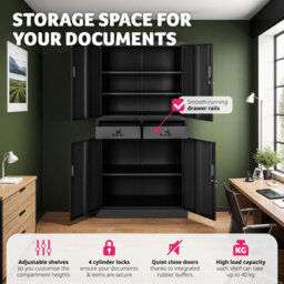 Tectake Filing Cabinet Cosmo - 2 Drawers, 5 Adjustable Shelves, 180 X 80 X 40 Cm - 1 - Black/black - thumbnail 3
