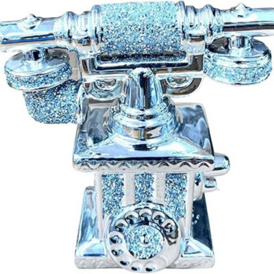 Biznest Old Retro Style Romany Crushed Diamond Telephone Crystal Silver Shelf Ornament Bling Home Décor