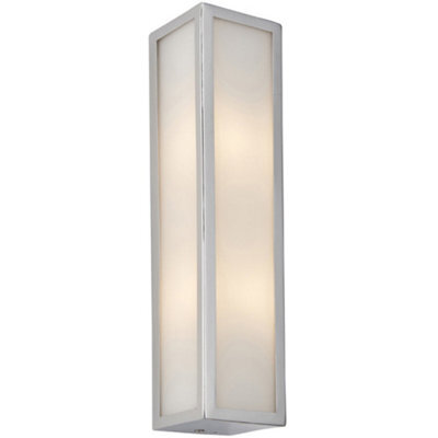 Bathroom Wall Light Fitting - Chrome Plate & Frosted Glass Shade - Twin Lamp - image 1