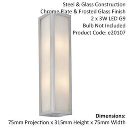 Bathroom Wall Light Fitting - Chrome Plate & Frosted Glass Shade - Twin Lamp - thumbnail 2