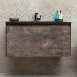 Plum&clay Rigel Metallic Wall Hung Bathroom Vanity Unit With Black Basin (W)900mm (H)450mm - thumbnail 2