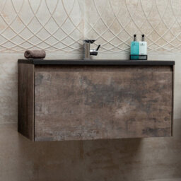 Plum&clay Rigel Metallic Wall Hung Bathroom Vanity Unit With Black Basin (W)900mm (H)450mm - thumbnail 3