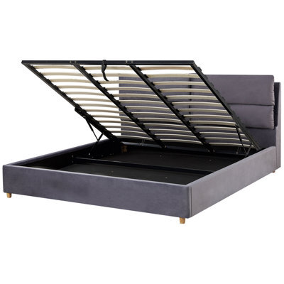 Beliani Ottoman Bed Velvet Batilly 180 X 200 Cm (Eu Super King) Grey - image 1
