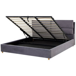 Beliani Ottoman Bed Velvet Batilly 180 X 200 Cm (Eu Super King) Grey - thumbnail 1